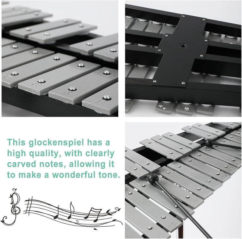 Lfhelper 32 Note Percussion Glockenspiel Bell Kit, Percussion Xylophone with 2 Mallets, Adjustable Glockenspiel Stand, Carring Bag, Xylophone Instrument for Adult - Image 2
